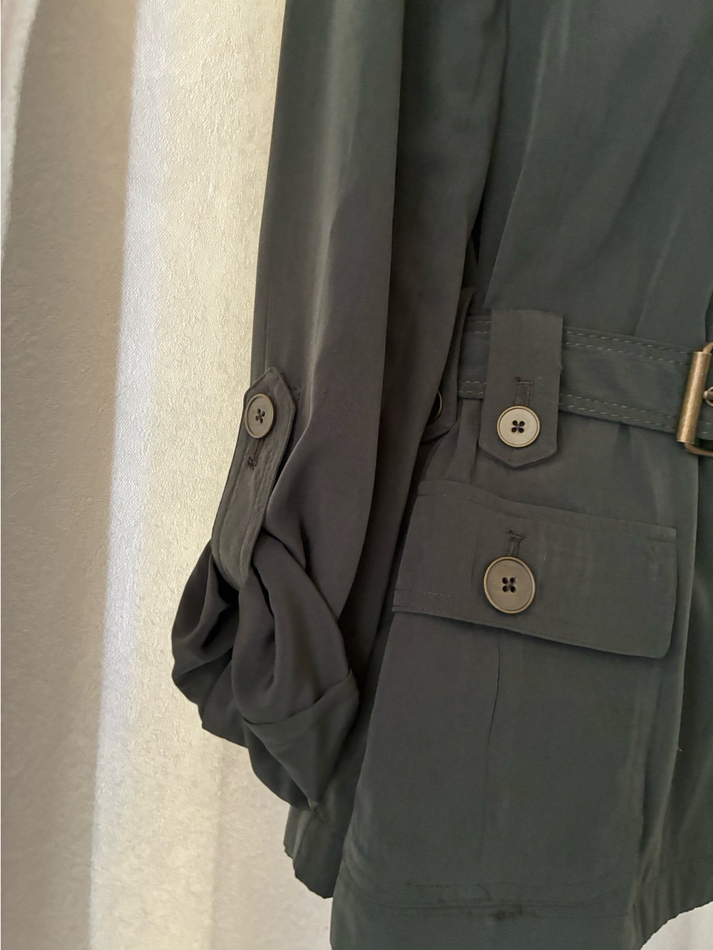 Dana Buchman Dark Green Belted Trench Utility Jacket - Picture 4 of 6